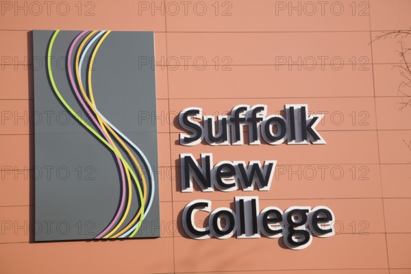 Sign and logo symbol for Suffolk New College, Ipswich, Suffolk, England, United Kingdom, Europe
