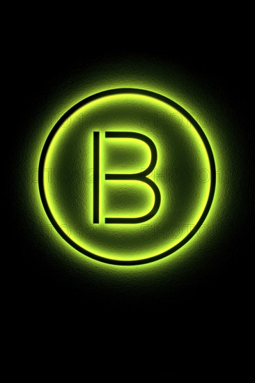 Letter B for Becks, Becks Restaurant in Reutlingen an der Kreuzeiche, home kitchen, restaurant, neon sign, lettering, green, night shot, Reutlingen, Baden-Württemberg, Germany, Europe