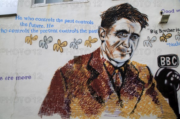 George Orwell mural picture Southwold, Suffolk, England, Uk by artist Charles Uzzell-Edwards