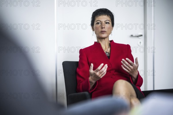 Sahra Wagenknecht is a member of the German Bundestag and founder of the BSW party, pictured here in front of her office in the German Bundestag in Berlin, 10 April 2024