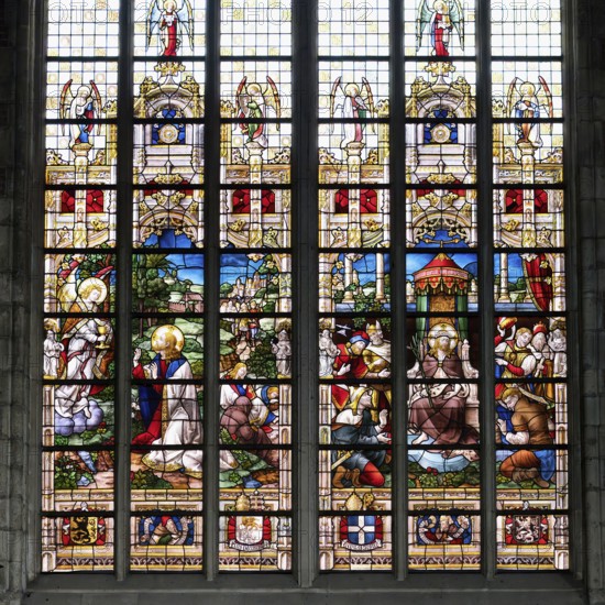 10th century Gothic St. Bavo Cathedral, Stained-Glass window, Ghent, Flanders, Belgium, Europe
