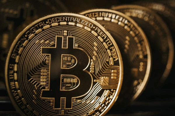 Symbol photo on the topic of Bitcoin, digital currency. Bitcoin coins. Berlin, 04.06.2024