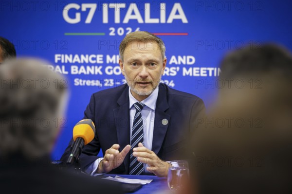 G7 Finance Ministers Meeting in Stresa. Christian Lindner (FDP), Federal Minister of Finance, here at the joint press statement with Federal Bank President Joachim Nagel. Stresa, 24.05.2024. Photographed on behalf of the Federal Ministry of Finance