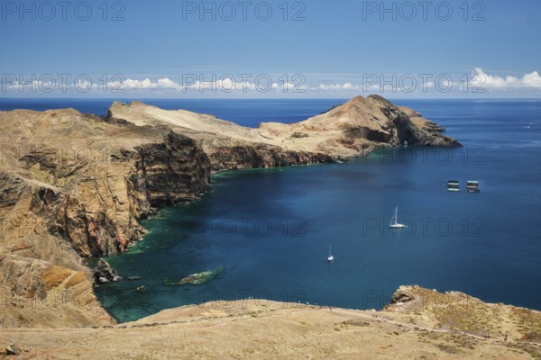 Madeira Island scenic rugged landscape, Ponta do Sao Lourenco cape, Miradouro do Abismo viewpoint. Madeira, Portugal, Europe