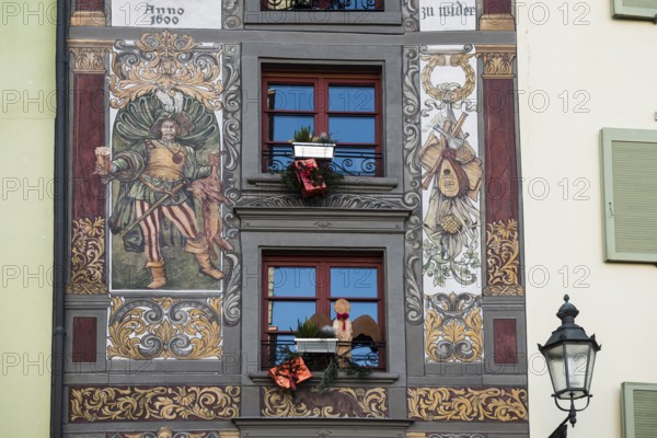 Painted house facade, Bad Säckingen, Hochrhein, Rhine, Black Forest, Baden-Württemberg, Germany, Europe