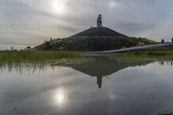 Rheinelbe spoil tip in Gelsenkirchen, 100 metre high spoil tip, landscape park, with the sculpture Himmelsleiter, made from concrete parts of the former Rheinelbe colliery, Gelsenkirchen, North Rhine-Westphalia, Germany, Europe