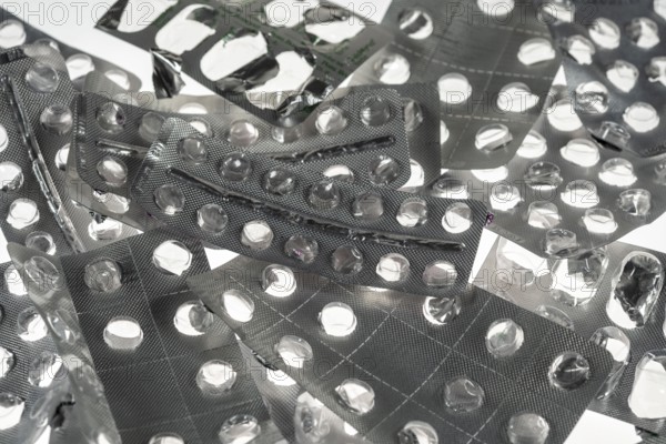 Empty, used medication packaging, pills, tablets