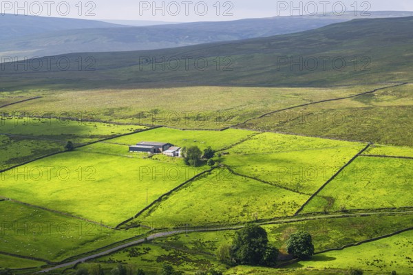 Farms over North Pennines, Cumbria, Durham, Northumberland, North Yorkshire, England, United Kingdom, Europe