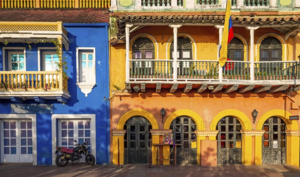 Colombia, Scenic colorful streets of Cartagena in historic Getsemani district near Walled City (Ciudad Amurallada), South America