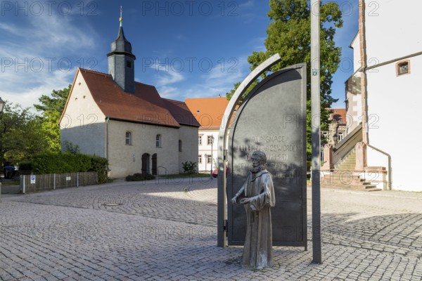Emmaus Church and Martin Luther Monument at Martin-Luther-Platz, Borna, Saxony, Germany, Europe
