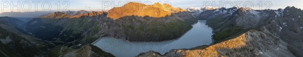 Alpine panorama with Pigne d'Arolla, Lac de Dix, sunset in the mountains, reservoir, Valais Alps, Valais, Switzerland, Europe