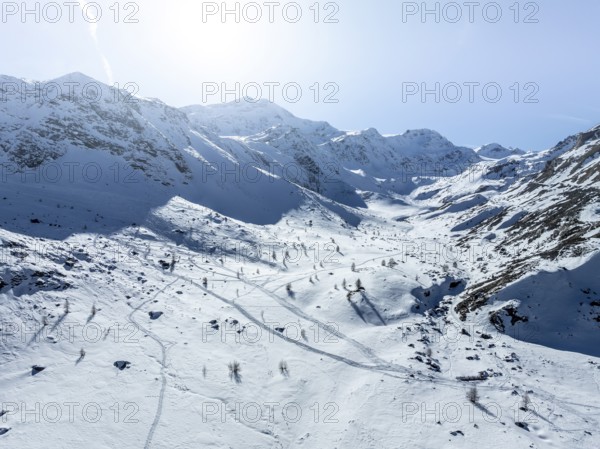 Aerial view, snowy mountain landscape, Ortler group, Trento, Italy, Europe