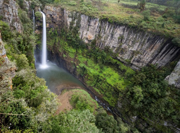 High waterfall in a canyon, Mac-Mac Falls, long exposure, near Graskop, Mpumalanga, South Africa, Africa