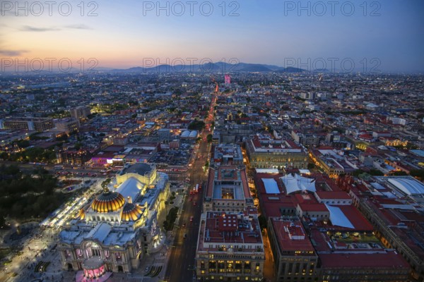 Scenic panoramic view of Mexico City historic center from the observation deck at the top of Latin American Tower Torre Latinoamericana