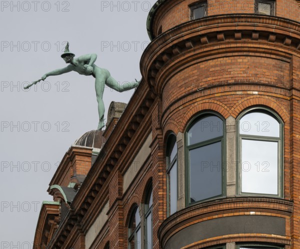 Former Varehuset department stores' Trade fairs with Hermes statue by Julius Schultz, Copenhagen, Denmark, Europe