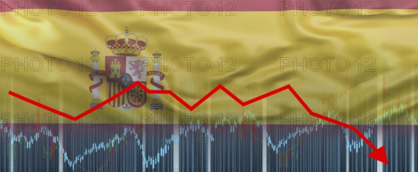 Spanish economic crisis graph, economic decline. Graph of decline of the Spanish economy, economic collapse