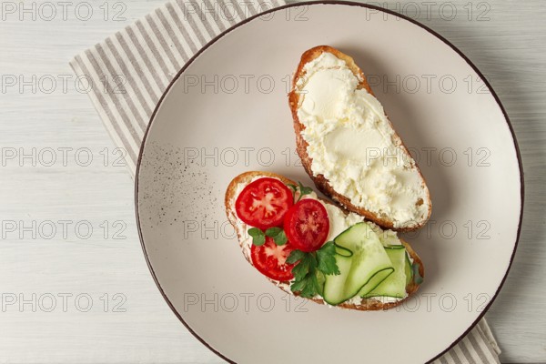 Sandwich, with cream cheese, homemade, on a cutting board, rustic style, no people, selective focus, breakfast