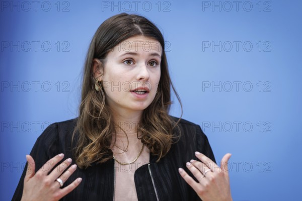 Luisa Neubauer, climate protection activist, recorded at a press conference on new constitutional complaints against the Federal Climate Protection Act in Berlin, 26 June 2024