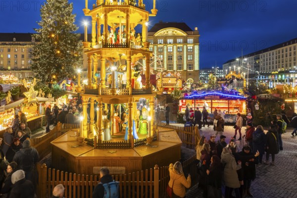 The Dresden Striezelmarkt is a Christmas market in Dresden. It has been held in Advent since 1434, usually on the Altmarkt square, and attracts an average of around two million visitors every year. It is the oldest certified Christmas market in Germany, Dresden, Saxony, Germany, Europe