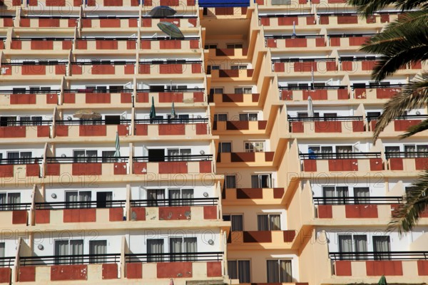 Palm Garden hotel balconies at Solana Matoral, Morro Jable, Jandia peninsula, Fuerteventura, Canary Islands, Spain, Europe