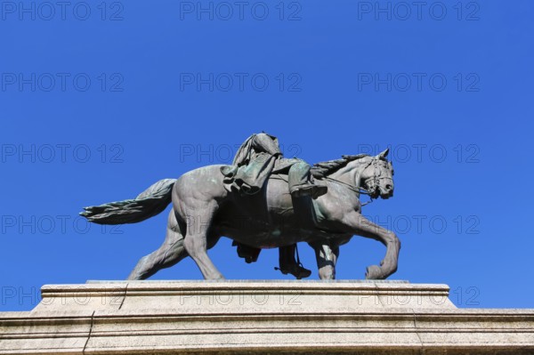 Monument to Emperor Wilhelm I on Karlsplatz, historical square, equestrian statue, sculpture, large sculpture, equestrian monument by Professor Wilhelm von Rümann and Professor Friedrich Ritter von Thiersch, art in public space, state capital, Stuttgart, Baden-Württemberg, Germany, Europe