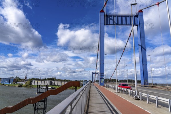 The Friedrich Ebert Bridge over the Rhine between Ruhrort and Homberg, Duisburg, North Rhine-Westphalia, Germany, Europe
