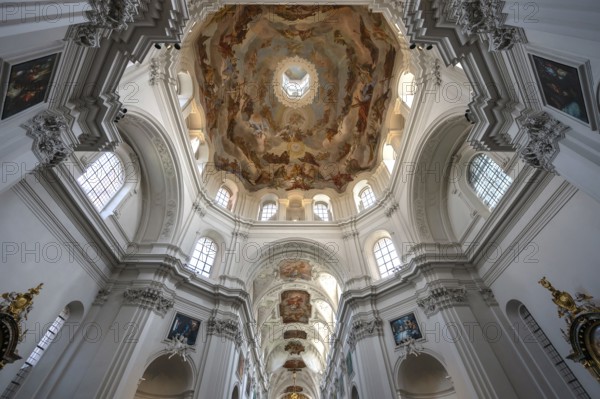 Vaulted ceiling with frescoes, Neumünster, collegiate church, Würzburg, Lower Franconia, Bavaria, Germany, Europe