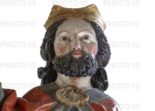 Head of Christ, detail of the Palmesel, wooden figure from around 1470, Church of St Jodokus, Bad Oberdorf, Oberallgäu, Bavaria, Germany, Europe