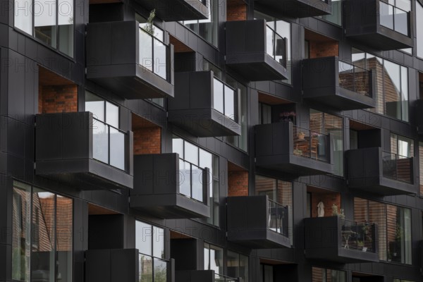 Contemporary architecture, Krøyers Square residential complex, inspired by historic warehouses, Nordic Ecolabel certified, Christianshavn district, Copenhagen, Denmark, Europe