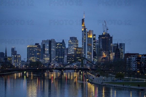 Skyline of Frankfurt am Main, skyscrapers, business and banking district in the city centre, bank at Weseler Werft, Hesse, Germany, Europe