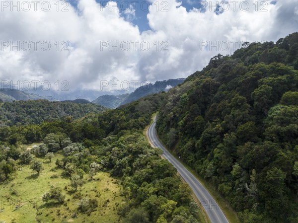 Aerial view, road in the highlands, Tapantí National Park, Cartago Province, Paraíso, Costa Rica, Central America