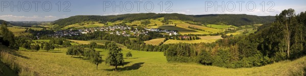 Panoramic view of the village of Holsthum, Southern Eifel nature park Park, Eifel, Rhineland-Palatinate, Germany, Europe