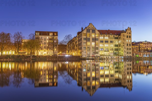 Spree riverbank near the Oberbaum Bridge in Berlin, Germany, Europe