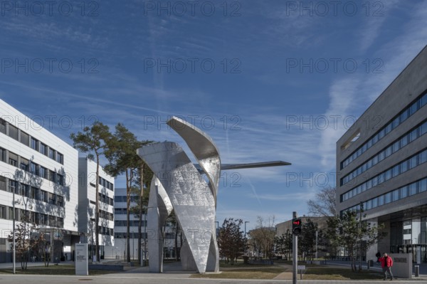 Artwork Ther Wings by Daniel Liebeskind, in front of the reception building of the Siemens Campus, Erlangen, Middle Franconia, Bavaria, Germany, Europe