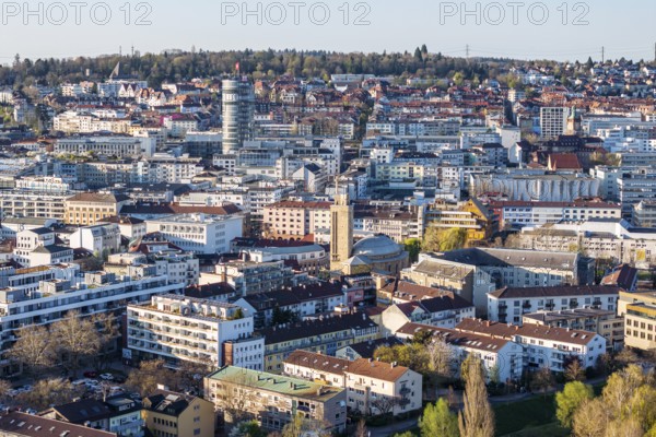 City view with city centre and residential buildings, aerial view. Pforzheim, Baden-Württemberg, Germany, Europe
