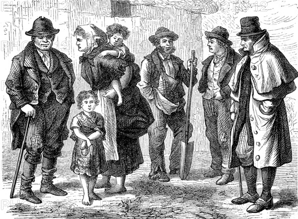 People, Country people from Ireland in 1870, Historical, digital reproduction of an original from the 19th century