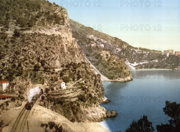 View of the road to La Turbie, Eze and St. Jean, Côte d'Azur, France, c. 1895, Historical, digitally restored reproduction from a 19th century original, Record date not stated, Europe