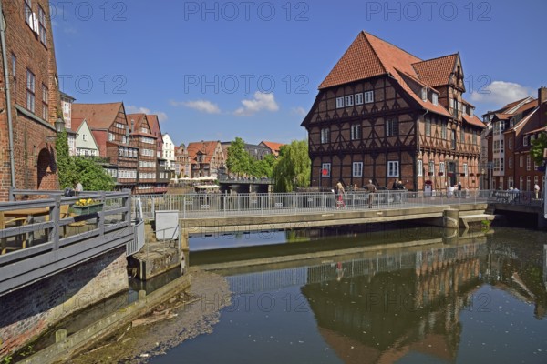 Europe, Germany, Lower Saxony, Hamburg Metropolitan Region, Lüneburg, View of the Stintfang, Ilmenau, Half-timbered house, Abtsmühle, Hamburg, Hamburg, Federal Republic of Germany, Europe