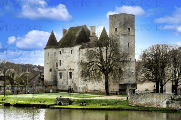 Nemours. Medieval castle of 12 century on river Loing. Seine-et Marne department. Ile-de-France. France. Europe