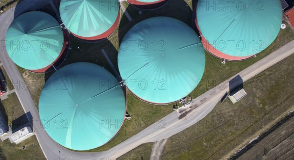 Aerial view of a biogas plant, energy production from biomass at an agricultural business, 16/03/2016