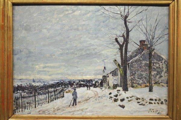 Temps de neige à Veneux-Nadon, Snowy weather at Veneux-Nadon, painting by Sisley, 19th century British impressionist artist