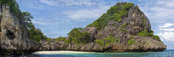 Dream beach on the island of Ko Rot Yai, ocean, landscape, Andaman Sea, snorkelling, lonely, water, snorkelling, beach holiday, beach holiday, palm beach, holiday, travel, tourism, dream holiday, holiday paradise, sun, sunny, climate, beautiful weather, blue sky, landscape, coastal landscape, rainforest, paradise, bay, rocks, rocky, paradisiacal, exotic, nobody, empty, holiday cliché, natural, idyllic, nature, natural landscape, untouched, tropical, tropics, Asian, Thailand, Asia