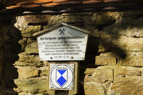 The Alte Mordgrube is a disused mine south of Freiberg in Saxony. It was one of the most important mines in the Freiberg mining district, information board, Branderbisdorf, Saxony, Germany, Europe