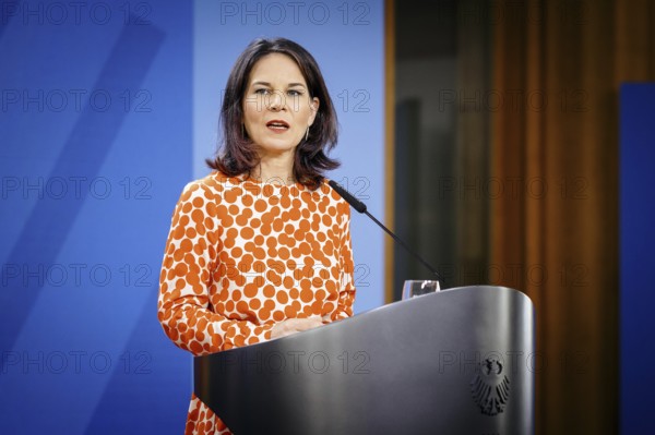 Annalena Bärbock (Alliance 90/The Greens), Federal Foreign Minister, pictured during the press conference with the Dutch Foreign Minister, in Berlin, 23 July 2024