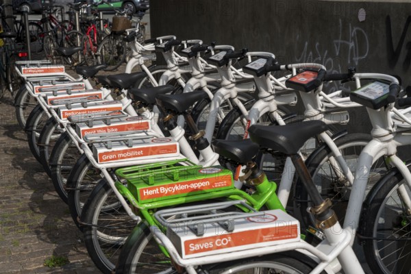 Rental bike, e-bike, from the municipal provider Copenhagen City Bike, Bycyklen, e-bike station at Nørreport metro station, in Copenhagen, Denmark, Europe