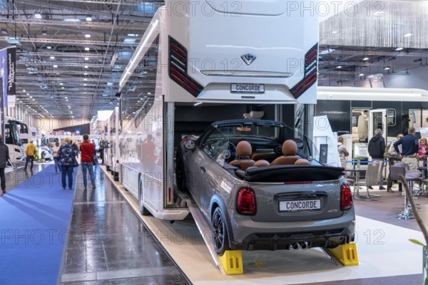 Travel and camping fair, caravans, motorhomes and everything to do with camping, travelling, tourism, are shown in the Essen exhibition halls, public fair, North Rhine-Westphalia, Germany, Europe