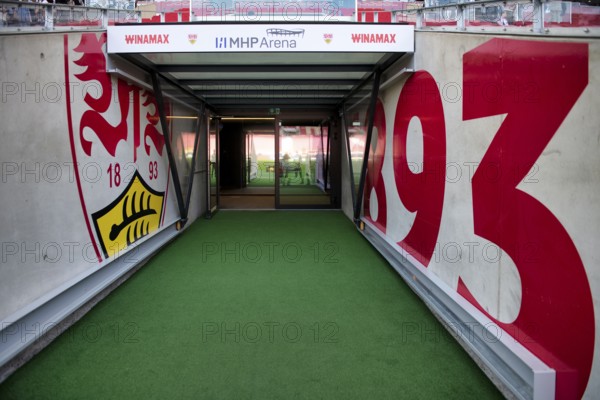 New players' tunnel with VfB Stuttgart 1893 logo, MHPArena, MHP Arena Stuttgart, Baden-Württemberg, Germany, Europe