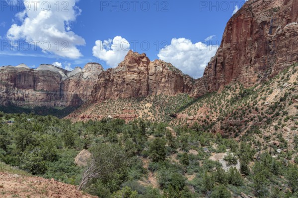 Rugged mountains with various geology in Zion National Park, Utah