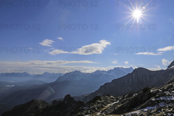 Alpine panorama from the Alpspitzbahn mountain station in Garmisch