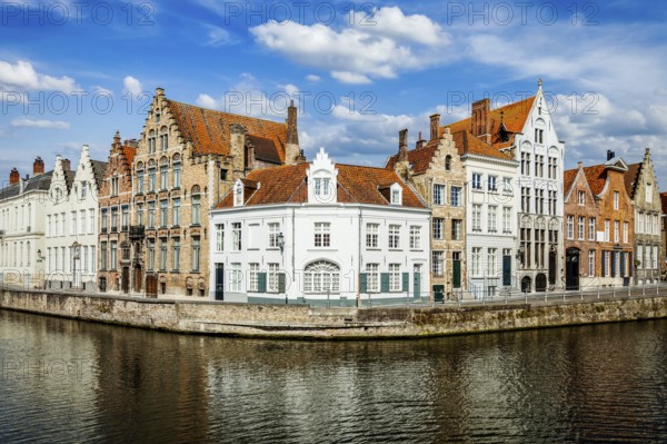 Benelux Europe travel concept, famous view of Bruges canal and old historic houses of medieval architecture. Brugge, Belgium, Europe